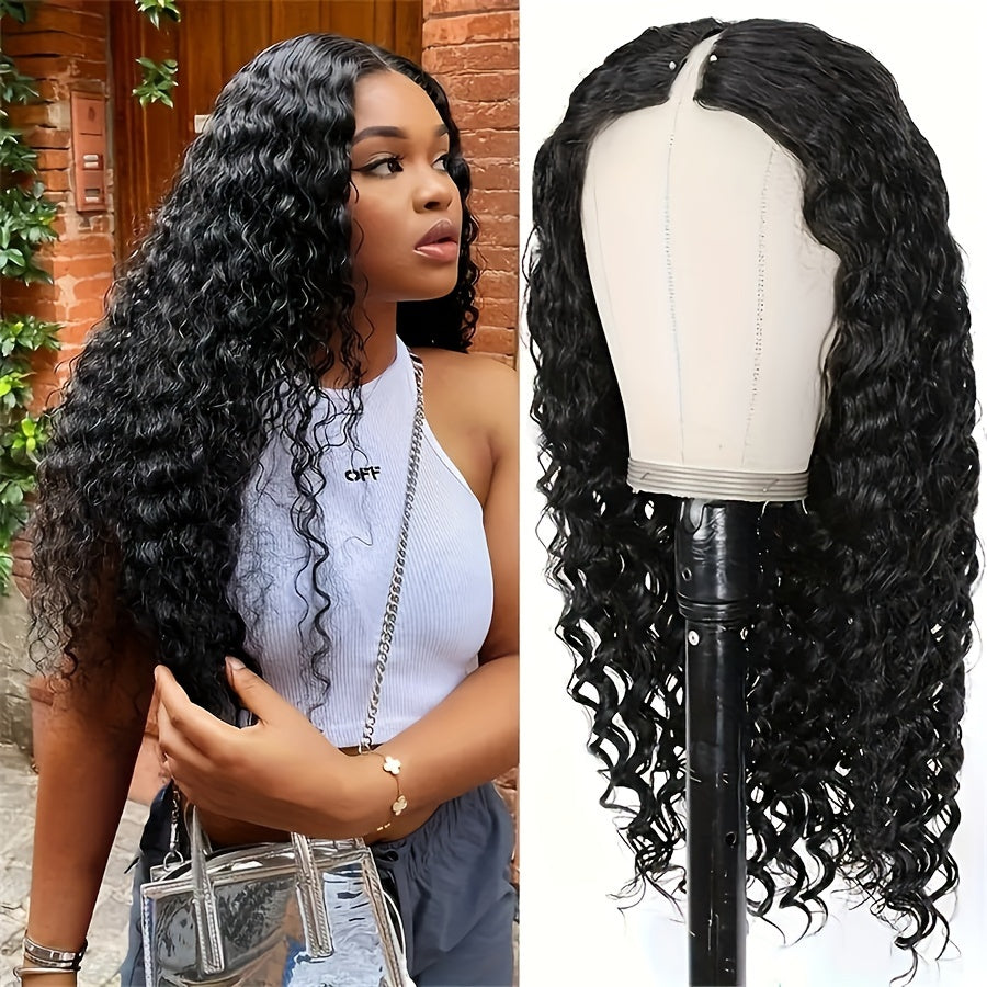 200 Density Curly V Part Human Hair Wigs For Brazilian Women V Shape Glueless Human Hair V Part Wig 100% Human Hair Curly Natural Color
